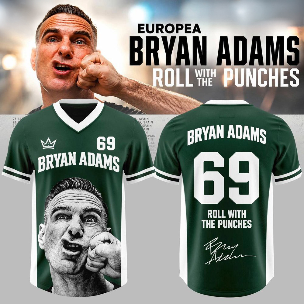 Bryan Adams Roll With The Punches European Tour 2026 Green Portrait Football Jersey 1 - Unicasport Bryan Adams Roll With The Punches European Tour 2026 Green Portrait Football Jersey