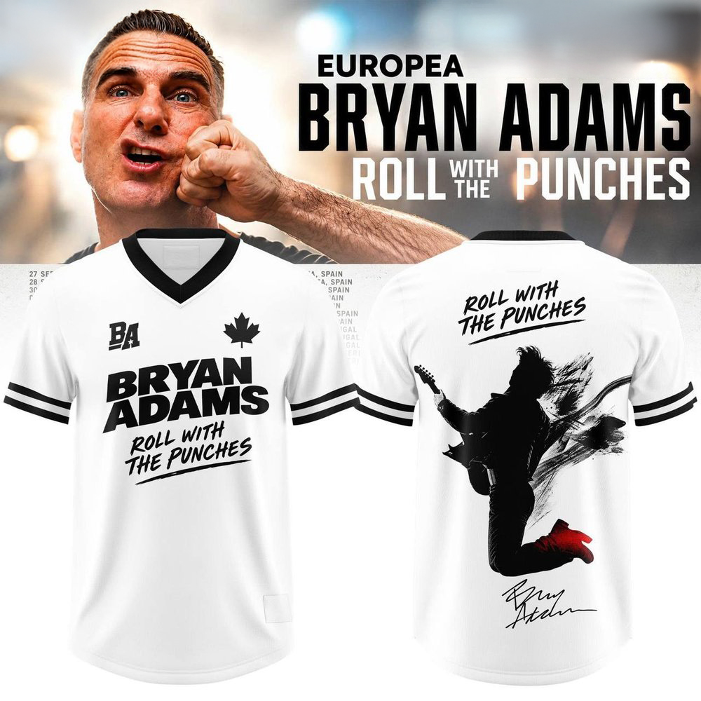 Bryan Adams Roll With The Punches European Tour 2026 White Portrait Football Jersey