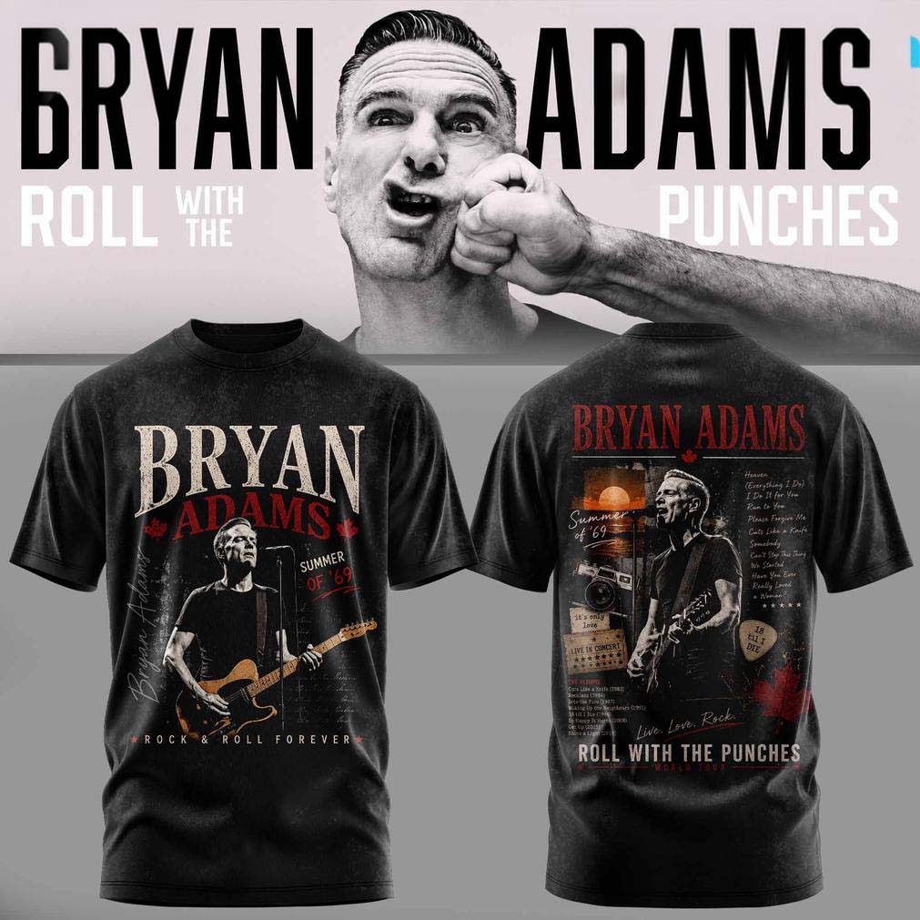 Bryan Adams Roll With the Punches Tour Black Graphic T Shirt - Best Gift for Fans