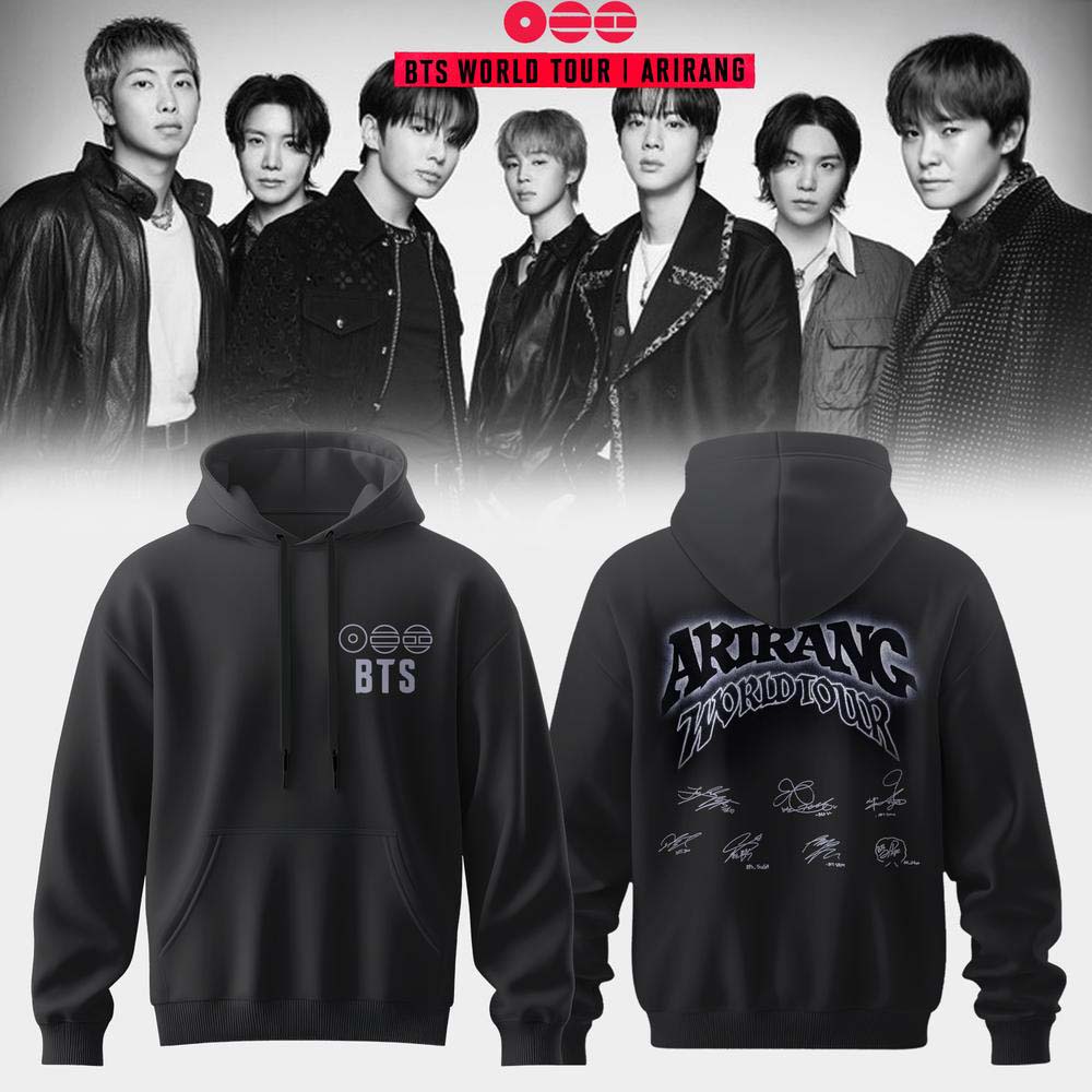 BTS 2026 Arirang World Tour Black Logo Pullover Hoodie - Gift Idea for K-Pop Fans