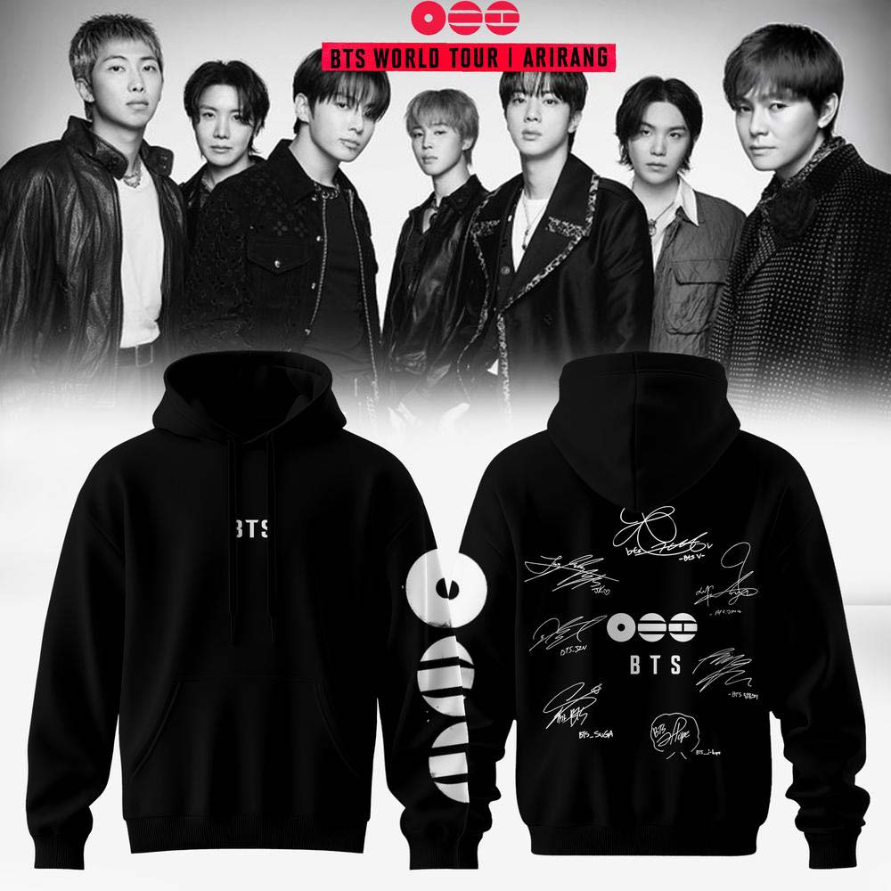 BTS World Tour Arirang 2026 Black Member Hoodie - K-Pop Fan Gift Idea