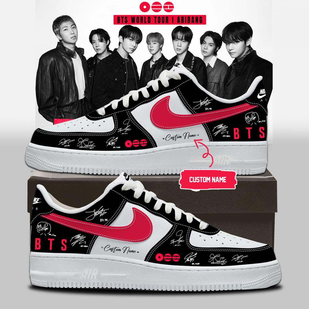Air Jordan 1 Sneakers BTS World Tour Arirang 2026 Black Red Custom Shoes - Best Gift for Fans