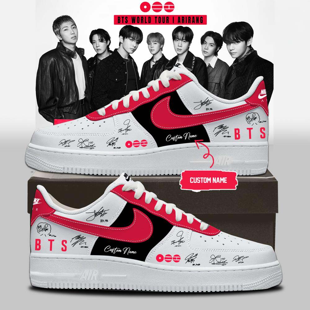 BTS World Tour Arirang 2026 Black Red Graphic Air Jordan 1 Sneakers - Best Gift for Fans