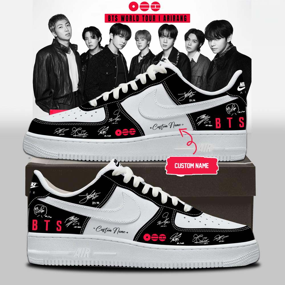 Air Jordan 1 Sneakers BTS World Tour Arirang 2026 Black White Shoes - Best Gift for Fans