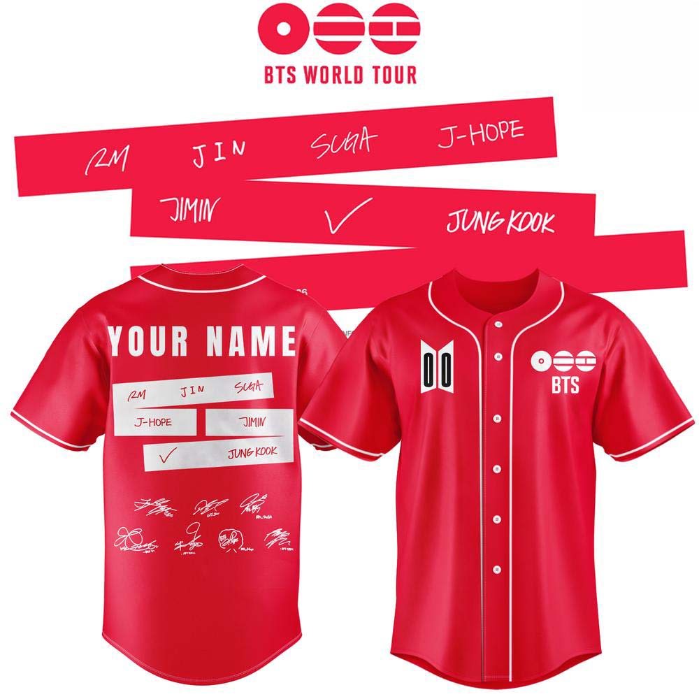 Custom BTS World Tour Arirang 2026 Red Baseball Jersey - Personalized Kpop Fan Gift Idea