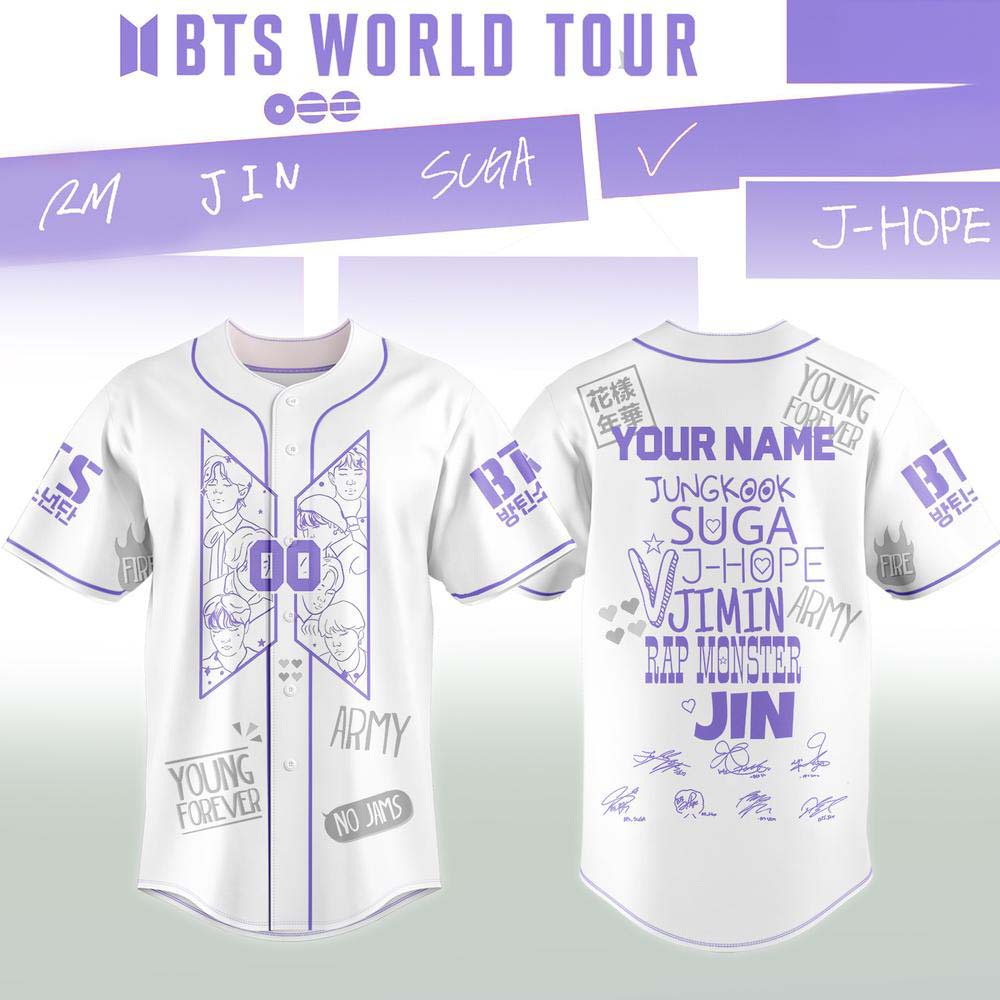 Custom BTS World Tour Arirang 2026 White Baseball Jersey - Personalized Kpop Shirt Gift for Fans