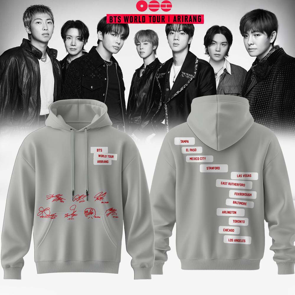 BTS 2026 Arirang World Tour Gray Concert Graphic Hoodie - Best Gift for Fans