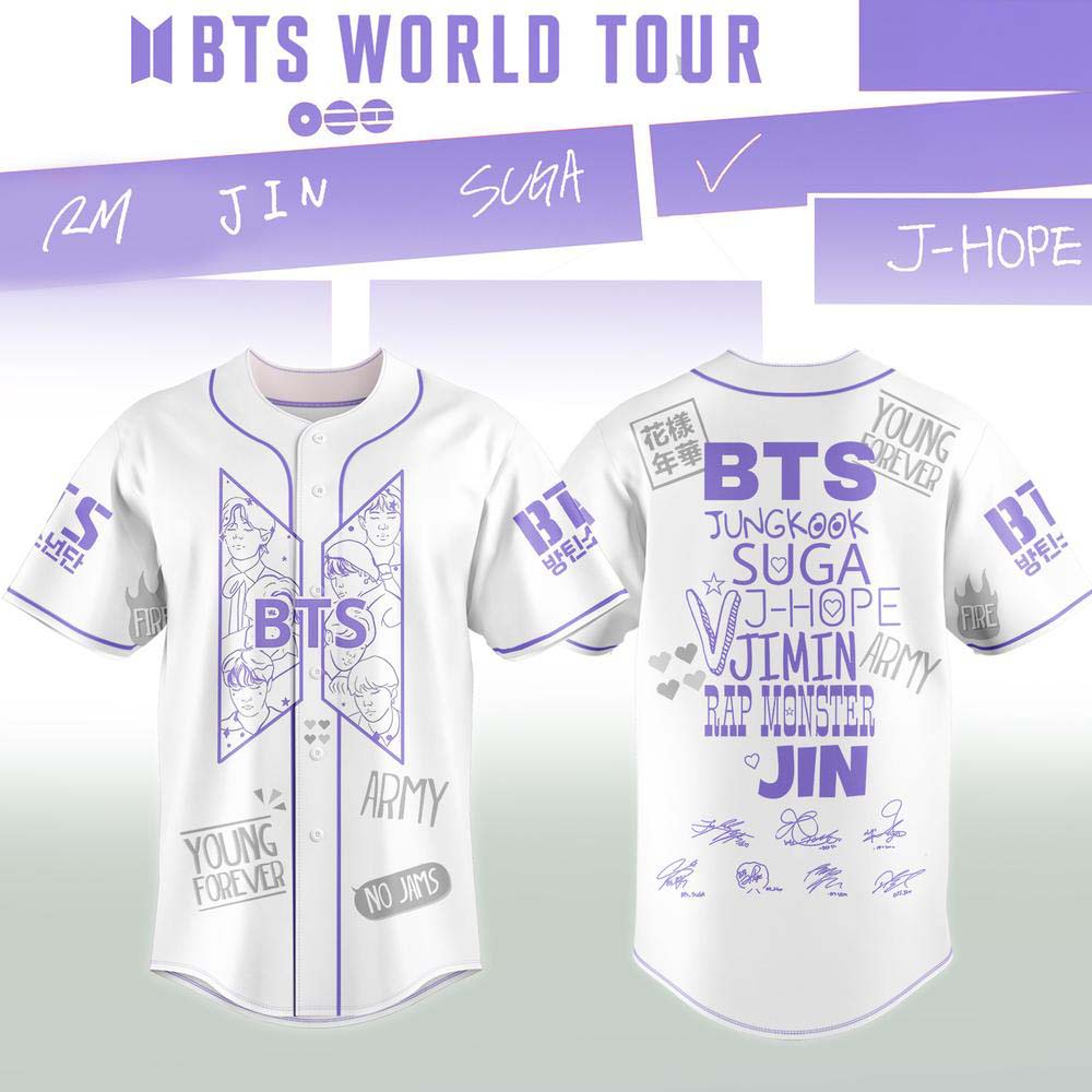 BTS World Tour Arirang 2026 White Baseball Jersey - Best Gift for Fans