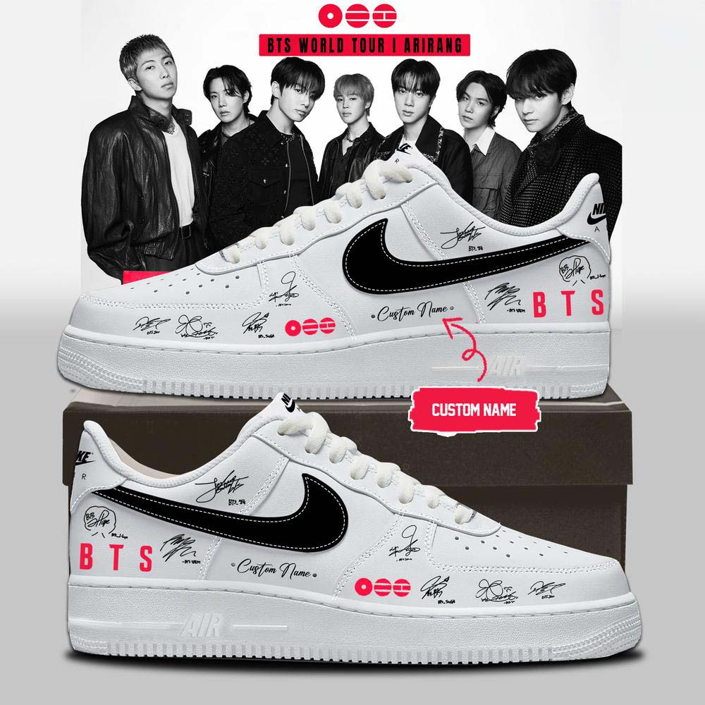 BTS World Tour Arirang 2026 Air Jordan 1 Custom Sneakers - White & Black Kpop Fan Gift Idea
