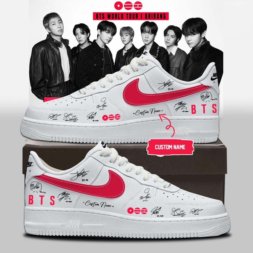 BTS World Tour Arirang 2026 Custom Air Jordan 1 Sneakers White Red Kpop Fan Gift Idea