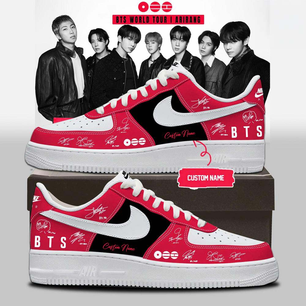BTS World Tour Arirang 2026 Air Jordan 1 Sneakers White Red Black Custom Kpop Fan Shoes Gift Idea