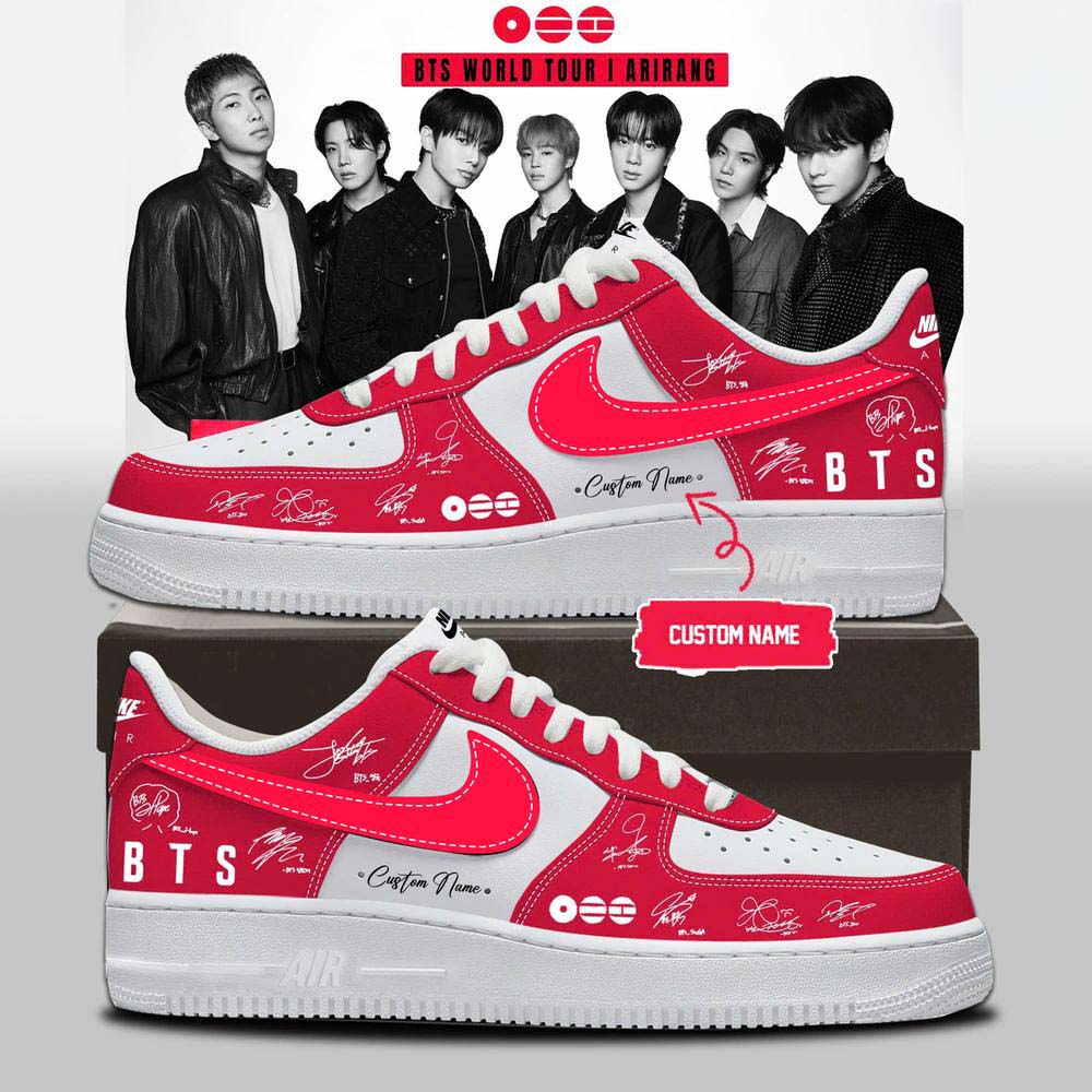BTS World Tour Arirang 2026 White Red Graphic Air Jordan 1 Sneakers - Best Gift for Fans