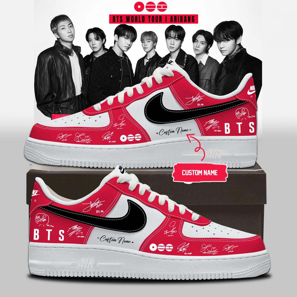 BTS World Tour Arirang 2026 White Red Signature Air Jordan 1 Sneakers - Best Gift for Fans