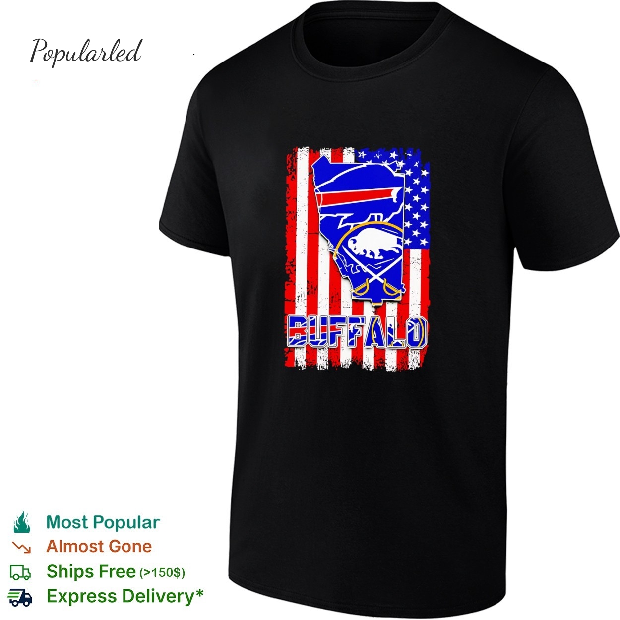 Buffalo Bills and Buffalo Sabres logos print on American flag shirt