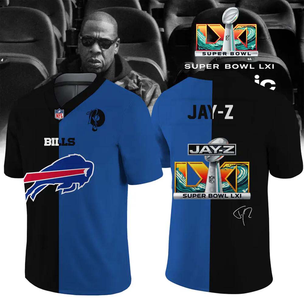 Buffalo Bills Jay Z Super Bowl LXI 2027 Black Blue Two Tone Football Jersey