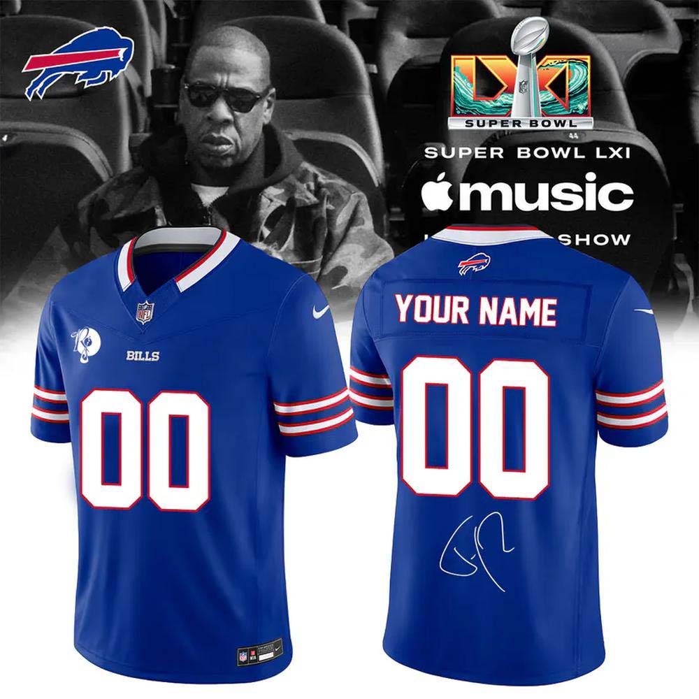Buffalo Bills Jay Z Super Bowl LXI 2027 Royal Blue Custom Number 00 Football Jersey