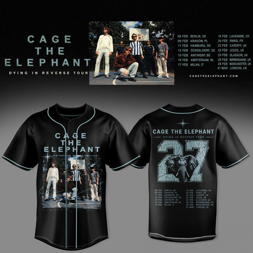 Cage The Elephant Dying In Reverse Tour 2027 Tour Photo Graphic Baseball Jersey 1 - Unicasport Cage The Elephant Dying In Reverse Tour 2027 Tour Photo Graphic Baseball Jersey