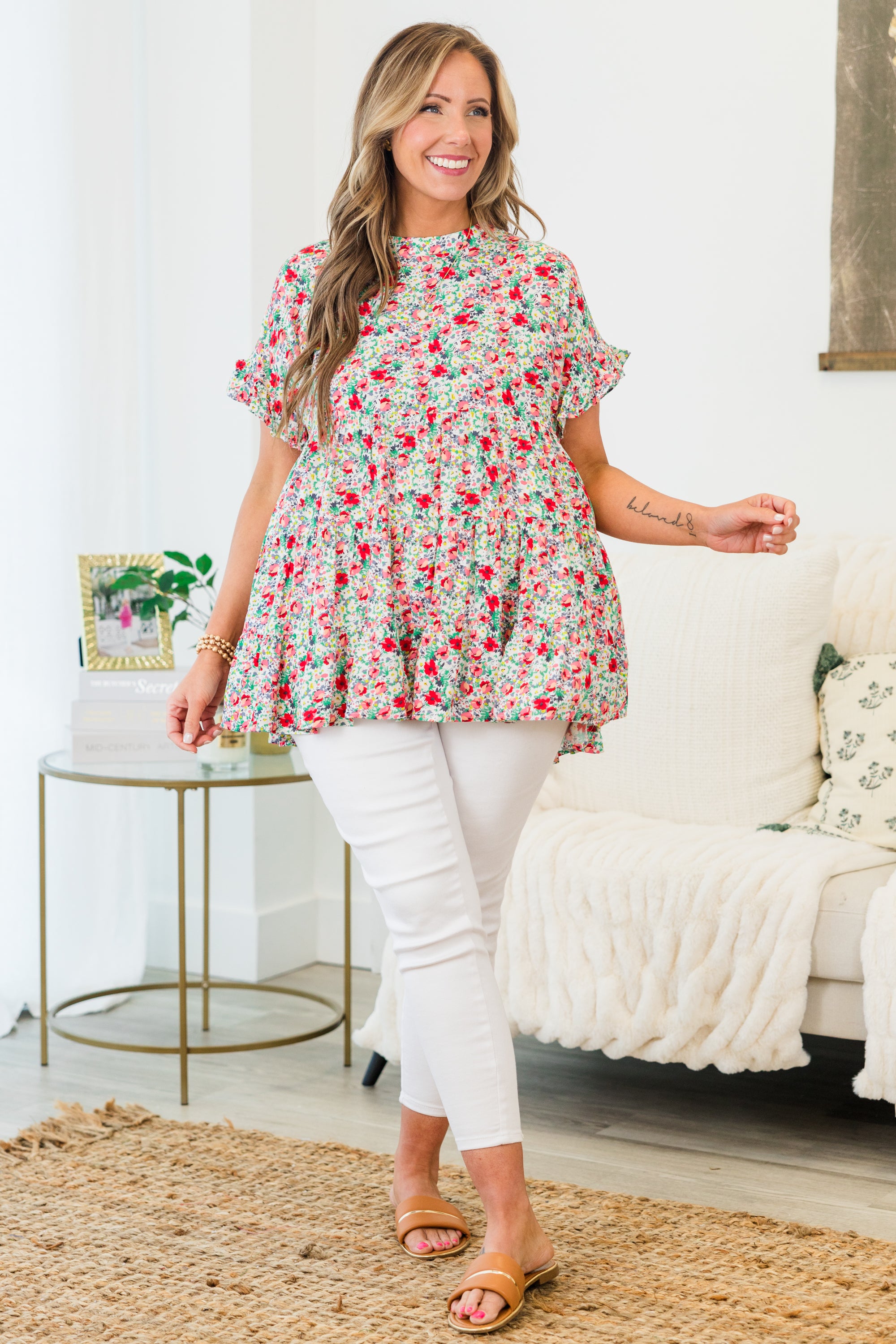 Call Me Sassy Top, Mint-Coral 3 Call Me Sassy Top, Mint-Coral - Image 3