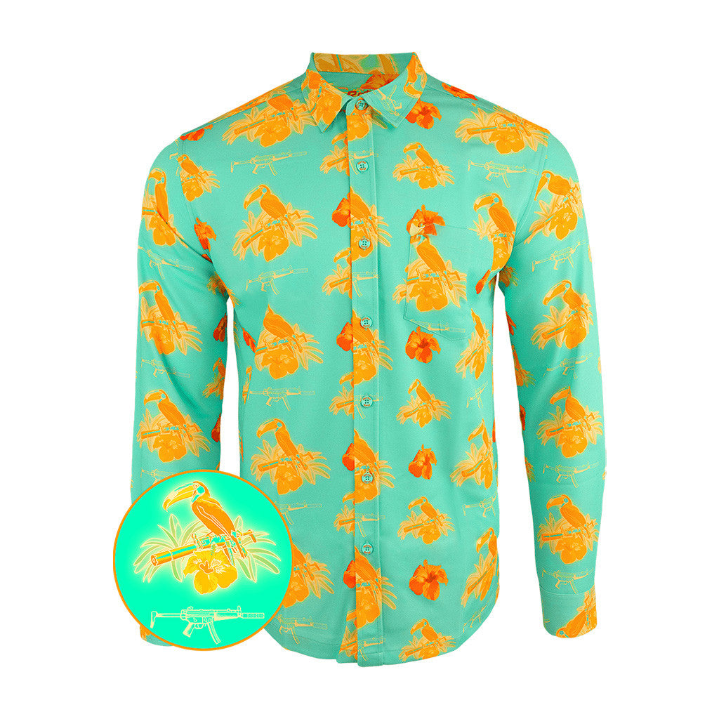 Cans And Toucans Mint Long Sleeve Button Down Shirt Hawaiian Tactical Shirt Gifts For Him