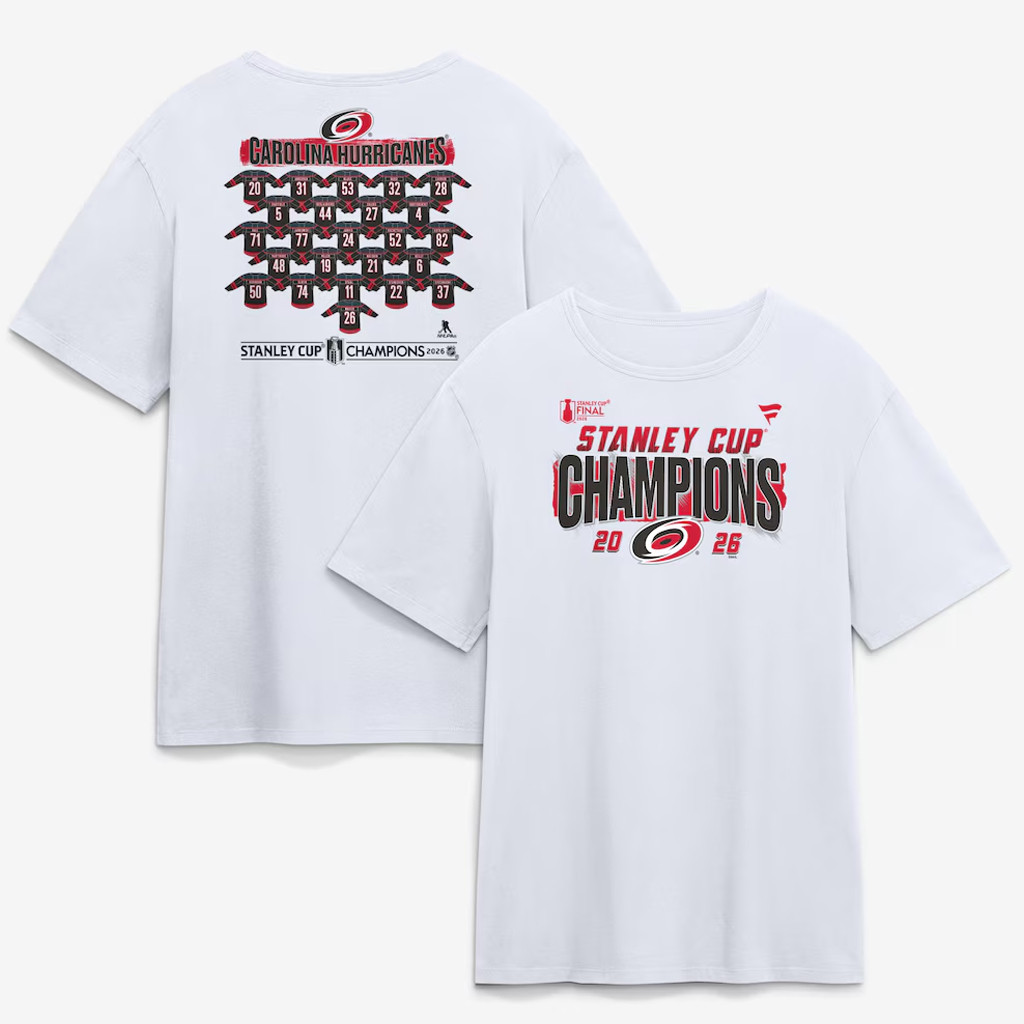 Carolina Hurricanes White 2026 Stanley Cup Champions Roster Jersey Graphic T-Shirt