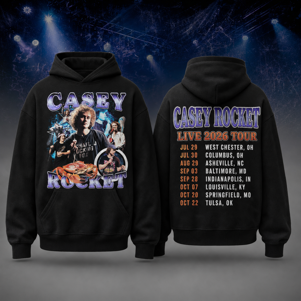 90s Vintage Bootleg Graphic Hoodie - Casey Rocket Tour 2026