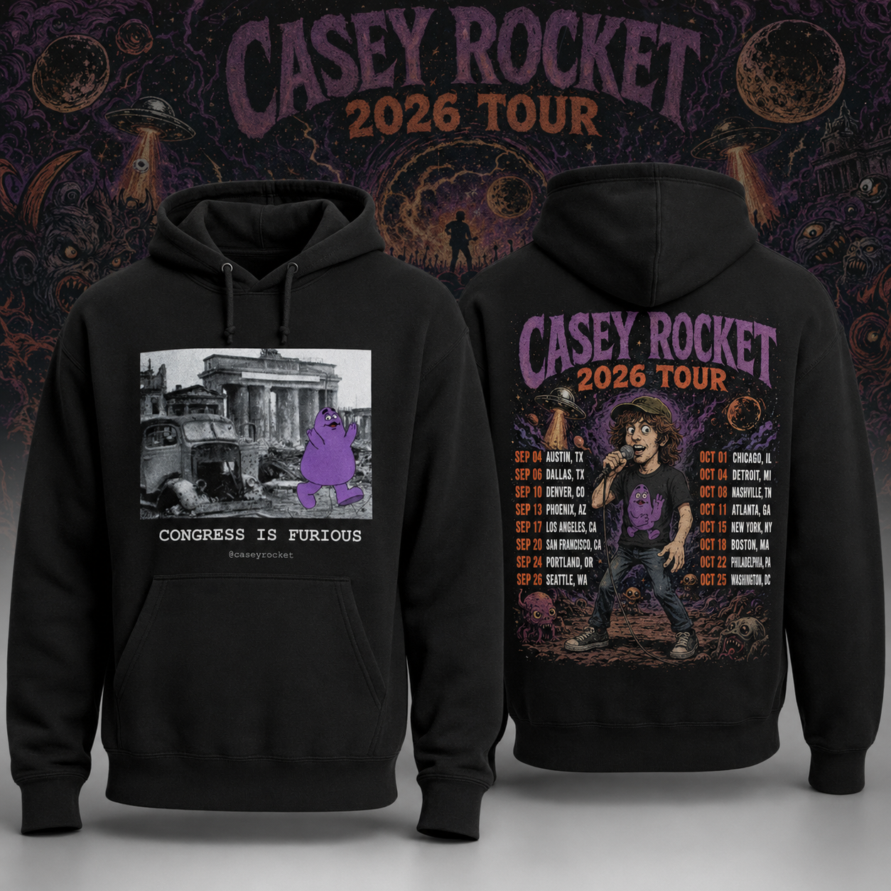 Casey Rocket Tour 2026 Congress is Furious Black Hoodie