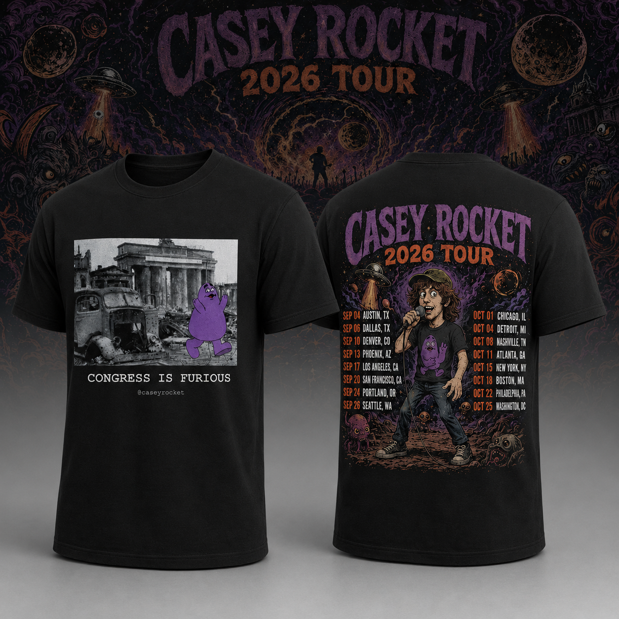 Casey Rocket Tour 2026 Congress is Furious Black T-Shirt