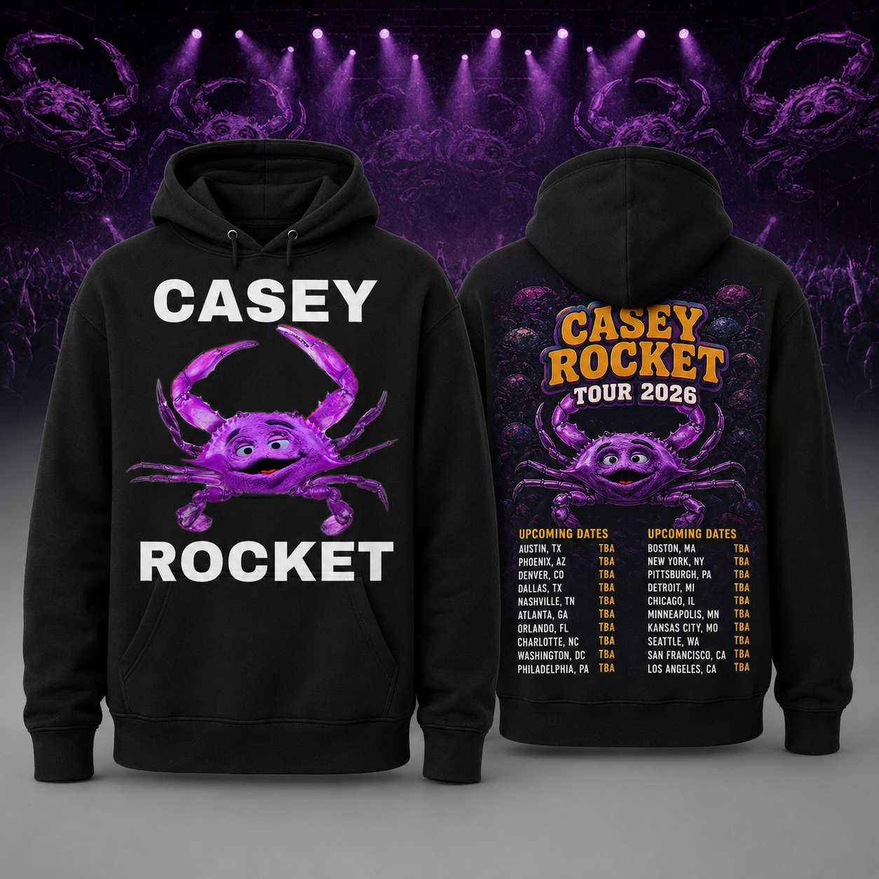 Black Hoodie - Casey Rocket Tour 2026 Crab