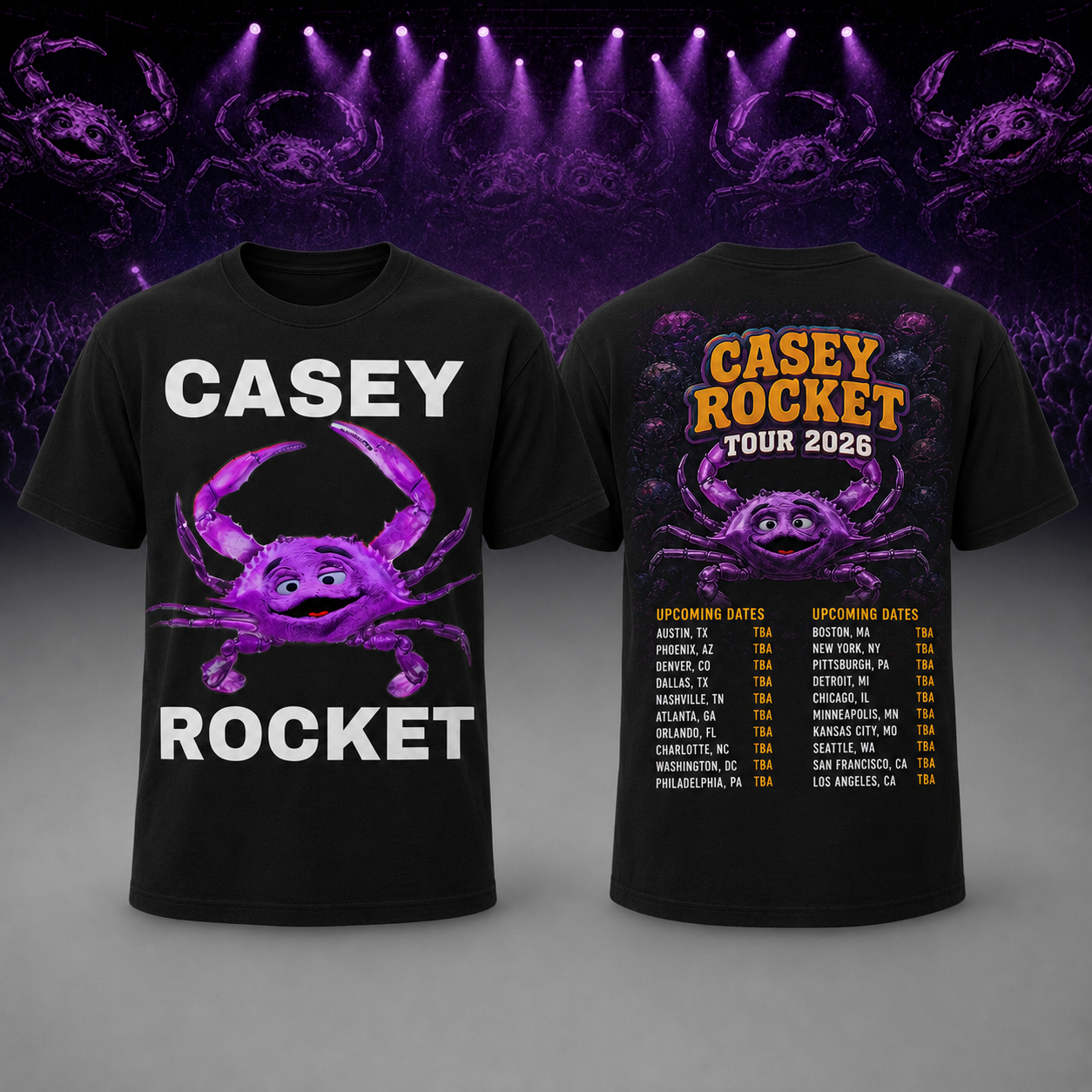 Casey Rocket Tour 2026 Crab Black T-shirt