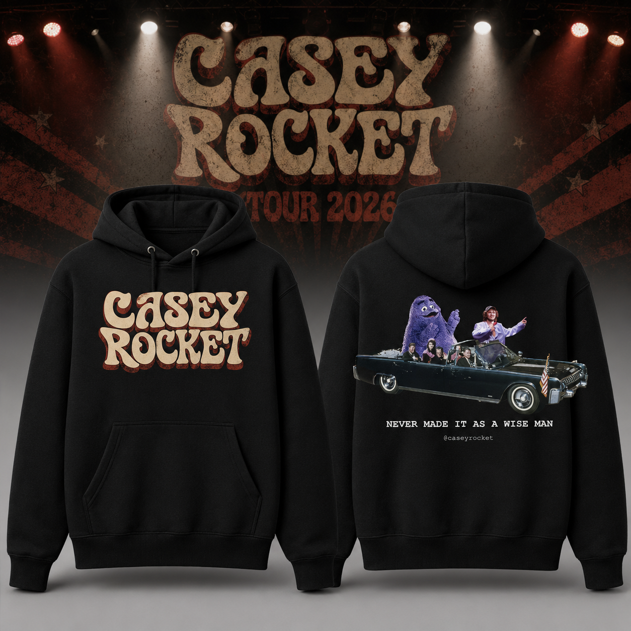 Never Made It As A Wise Man Black Hoodie - Casey Rocket Tour 2026