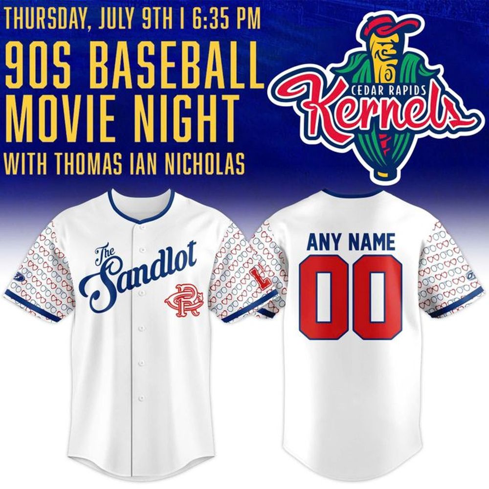 Cedar Rapids Kernels 2026 The Sandlot 90s Movie Night Baseball Jersey