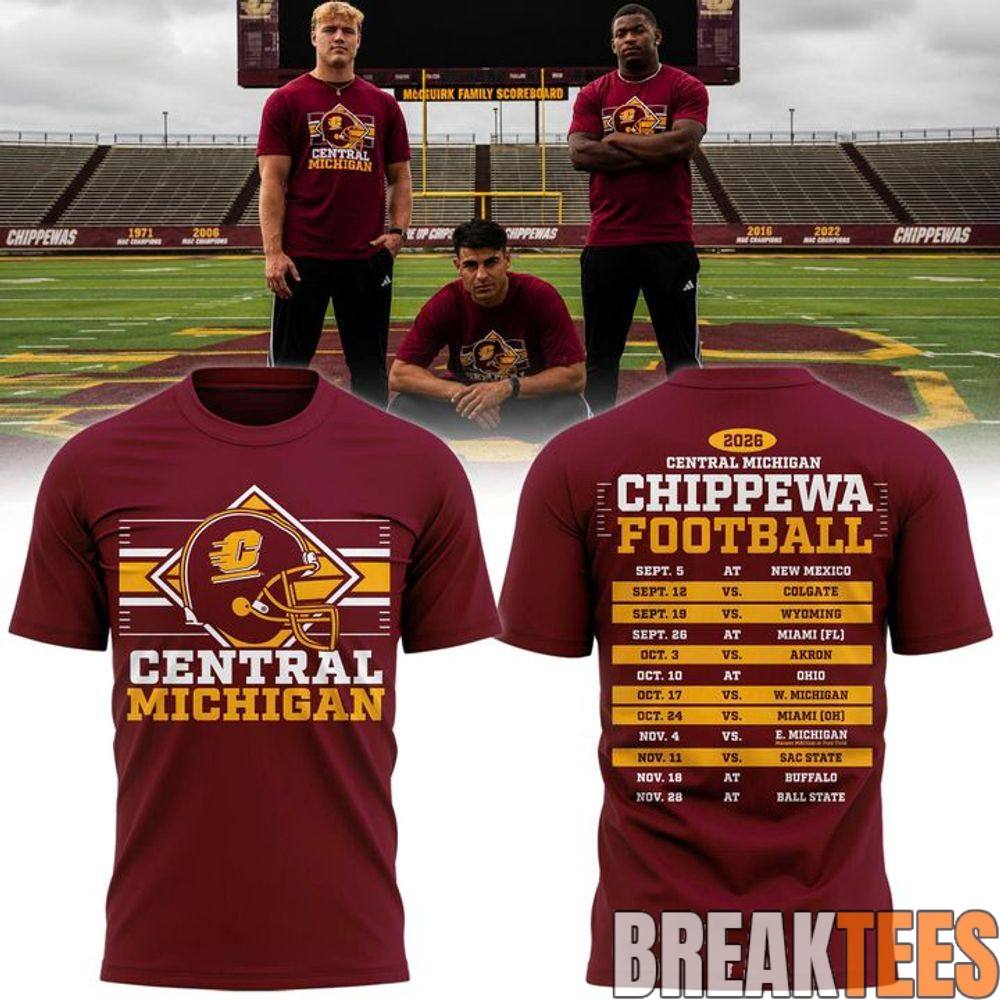 Central Michigan Chippewas Maroon 2026 Football Schedule Short Sleeve T Shirt