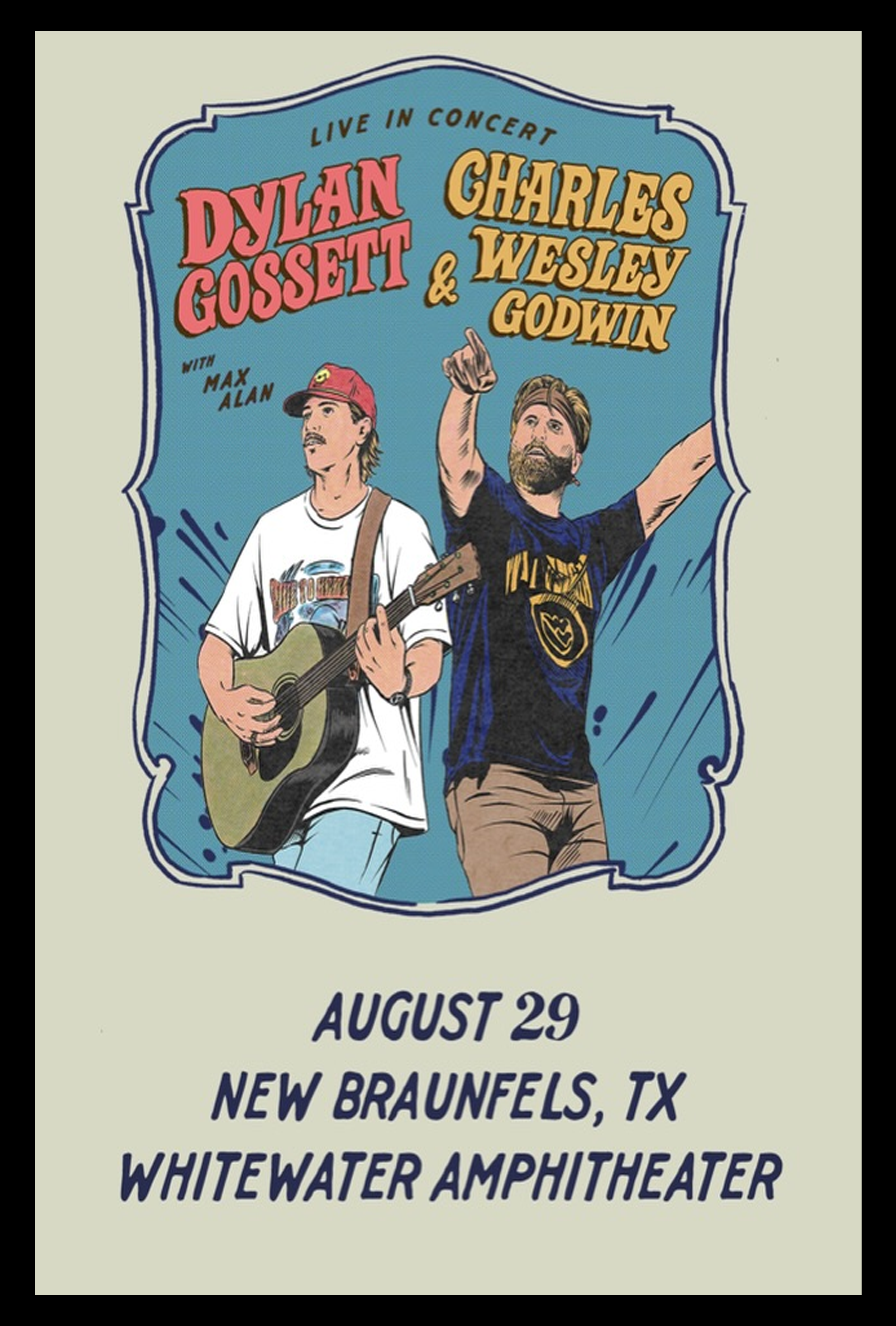 Charles Wesley Godwin August 29 Whitewater Amphitheater, New Braunfels TX Poster Merch