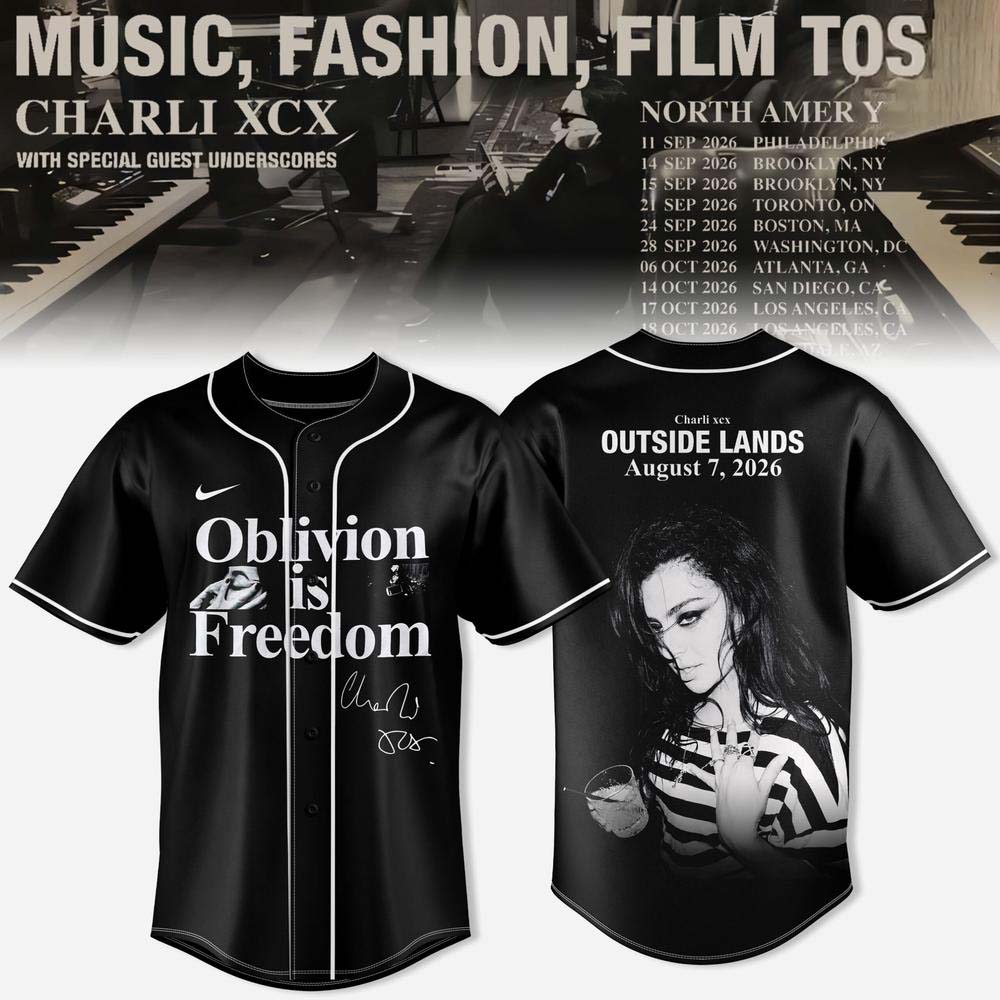 Charli XCX Music Fashion Film Tour 2026 Black Baseball Jersey 1 - Unicasport Charli XCX Music Fashion Film Tour 2026 Black Baseball Jersey
