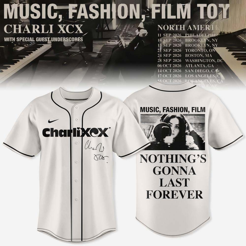 Charli XCX Music Fashion Film Tour 2026 White Baseball Jersey 1 - Unicasport Charli XCX Music Fashion Film Tour 2026 White Baseball Jersey