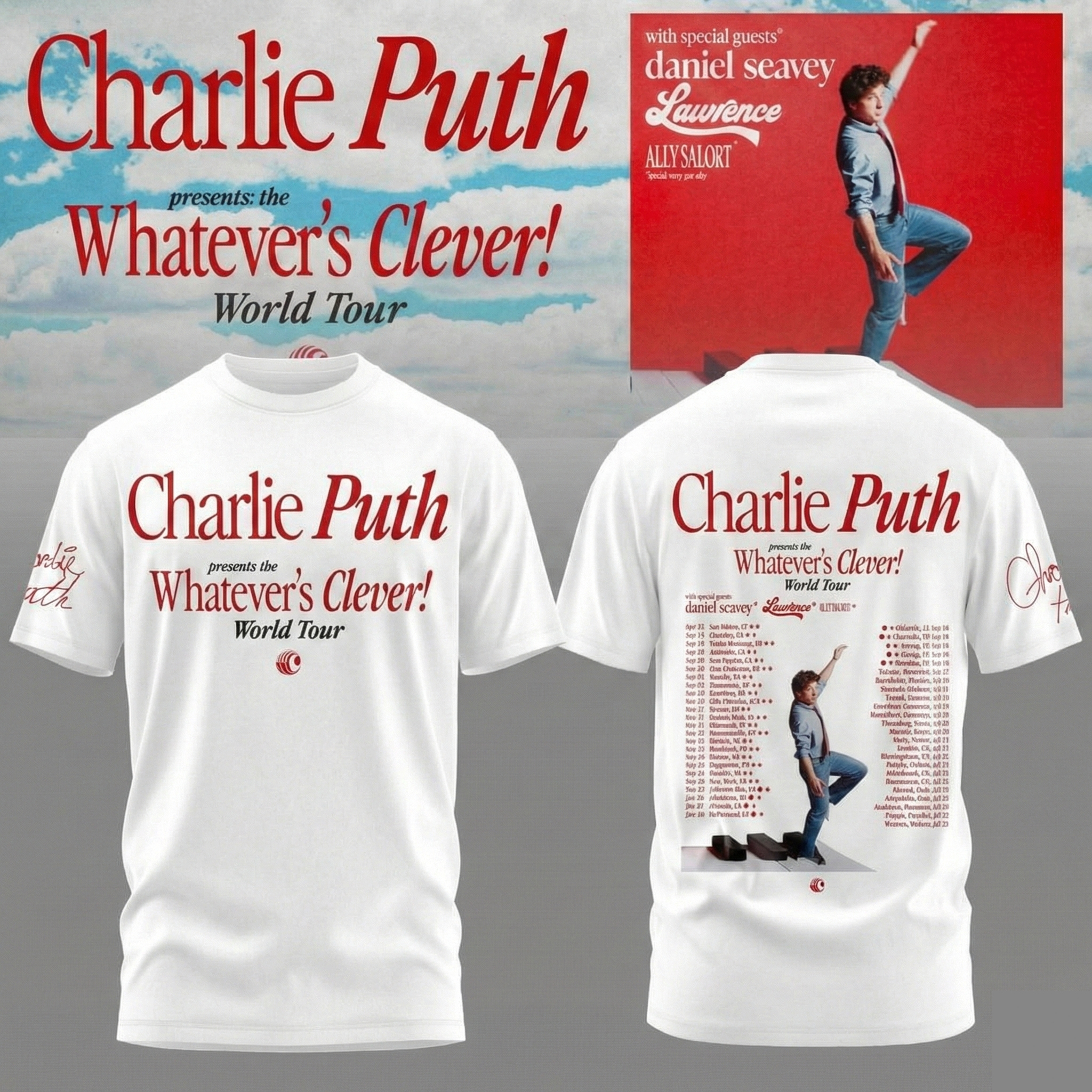 Charlie Puth Merch Whatevers Clever World Tour TShirt Charlie Puth Tour Merch Fans Gifts Hot Item 2026 