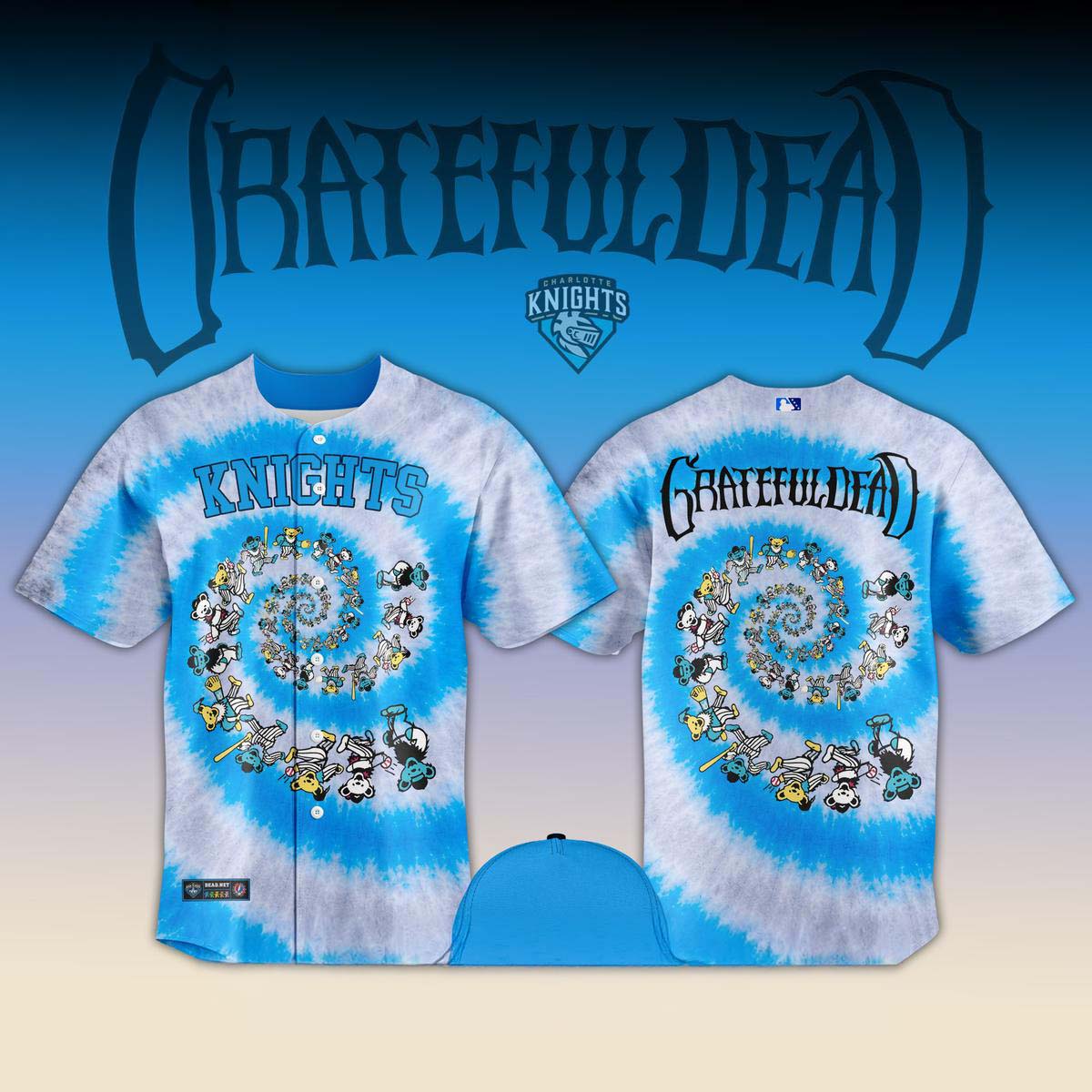 Charlotte Knights x Grateful Dead Tie-Dye Baseball Jersey Best Gift for Fans