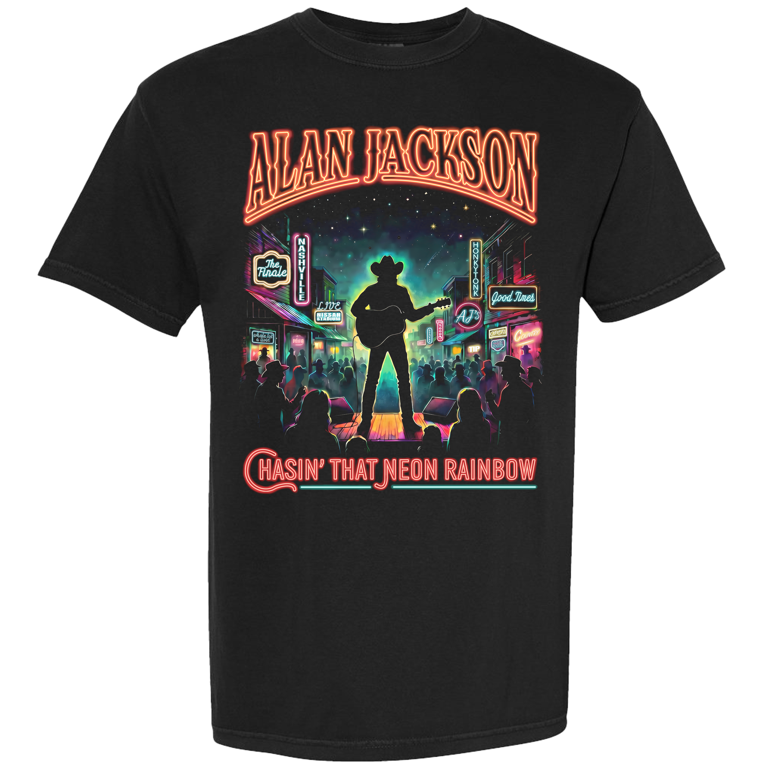 Chasin' Neon Rainbow Black Graphic T-Shirt