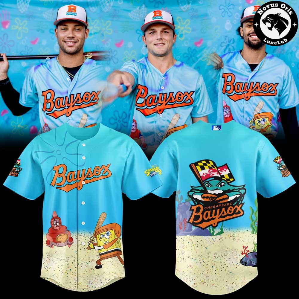 Chesapeake Baysox SpongeBob Splash Day Baseball Jersey 1 - Unicasport Chesapeake Baysox SpongeBob Splash Day Baseball Jersey