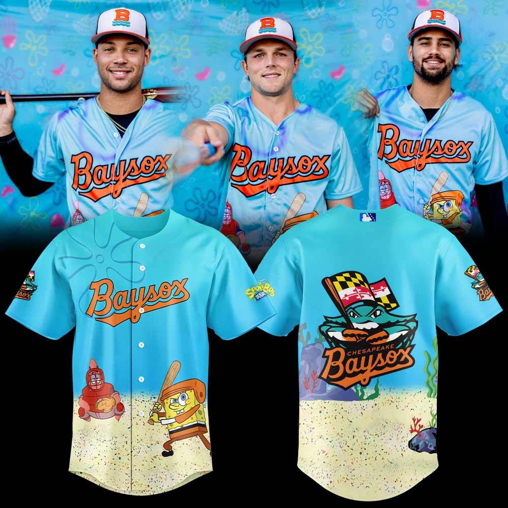 Chesapeake Baysox x Sponge Bob Square Pants Splash Day Graphic Baseball Jersey Gift for Fans 2 - Unicasport Chesapeake Baysox x Sponge Bob Square Pants Splash Day Graphic Baseball Jersey Gift for Fans
