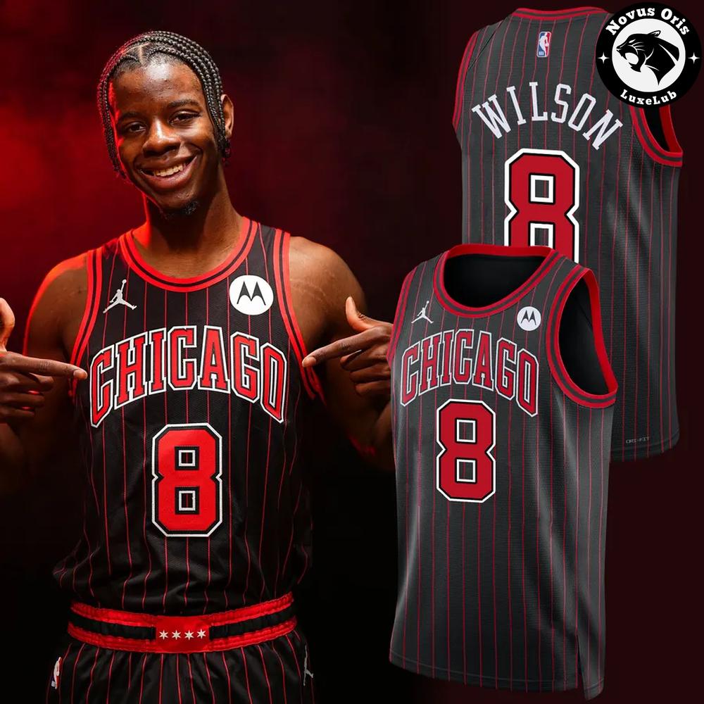 Chicago Bulls Wilson 8 Black Red Pinstripe Basketball Jersey 1 - Unicasport Chicago Bulls Wilson 8 Black Red Pinstripe Basketball Jersey