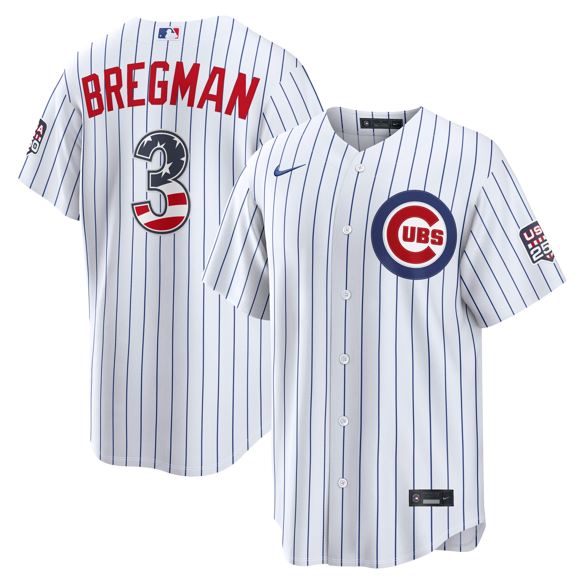 Chicago Cubs Alex Bregman White USA 250 Fourth of July Home Baseball Jersey