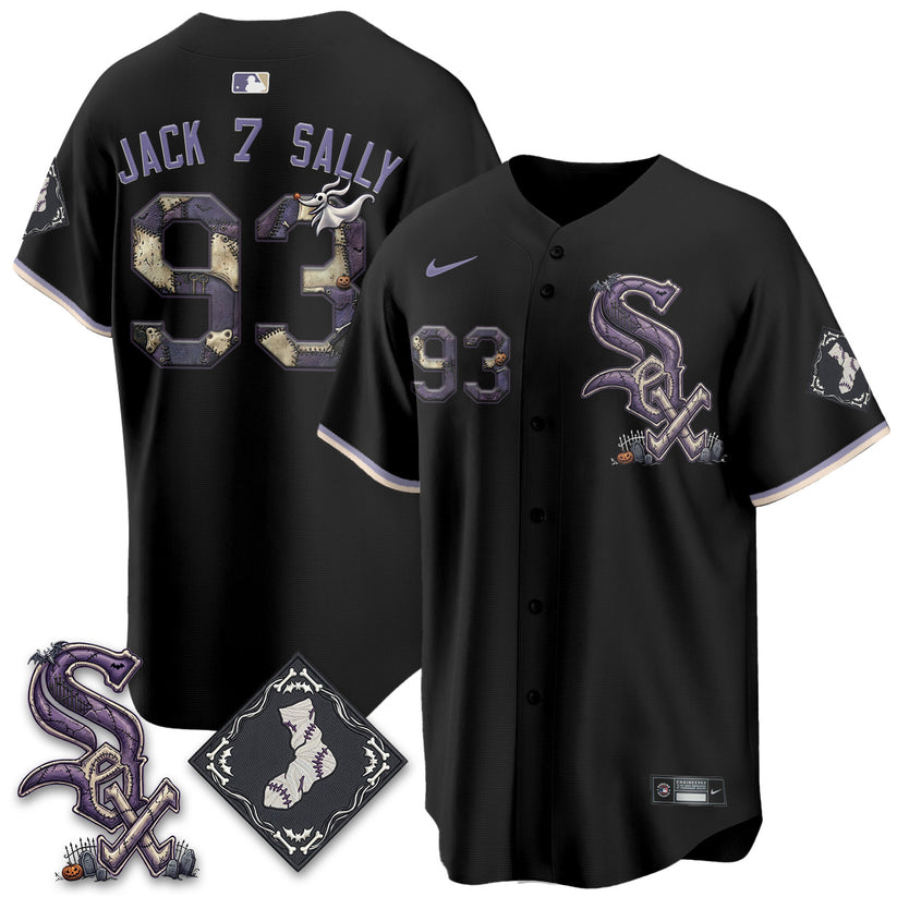 Chicago White Sox Jack and Sally 93 Halloween Black Baseball Jersey Baseball Fan Collection 2 - Unicasport Chicago White Sox Jack and Sally 93 Halloween Black Baseball Jersey Baseball Fan Collection