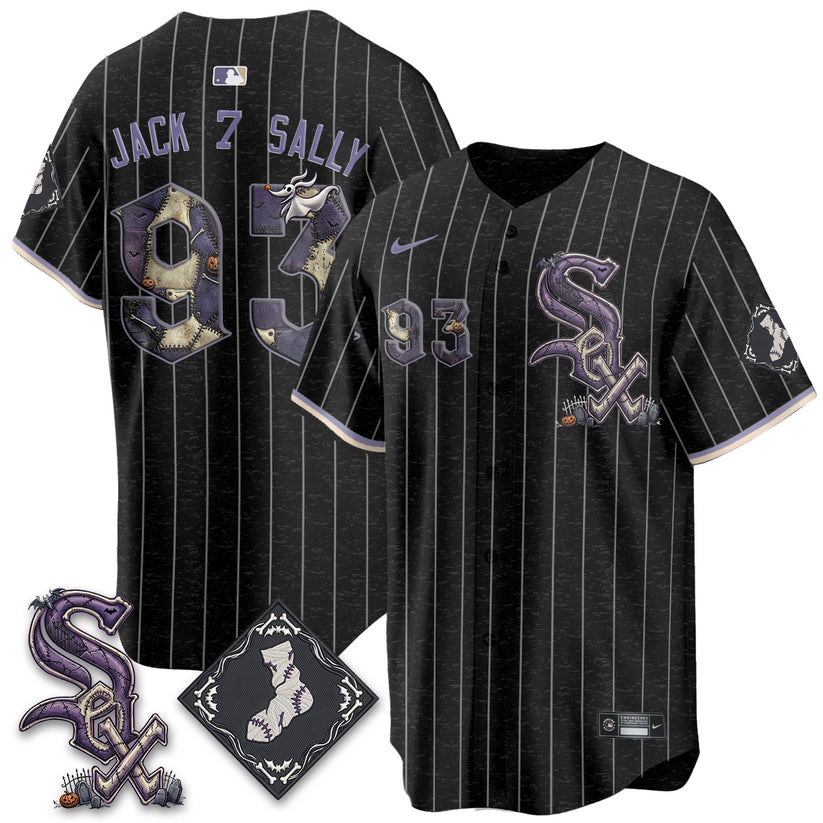 Chicago White Sox Jack and Sally 93 Halloween Black Pinstripe Baseball Jersey Game Day Collection 1 - Unicasport Chicago White Sox Jack and Sally 93 Halloween Black Pinstripe Baseball Jersey Game Day Collection