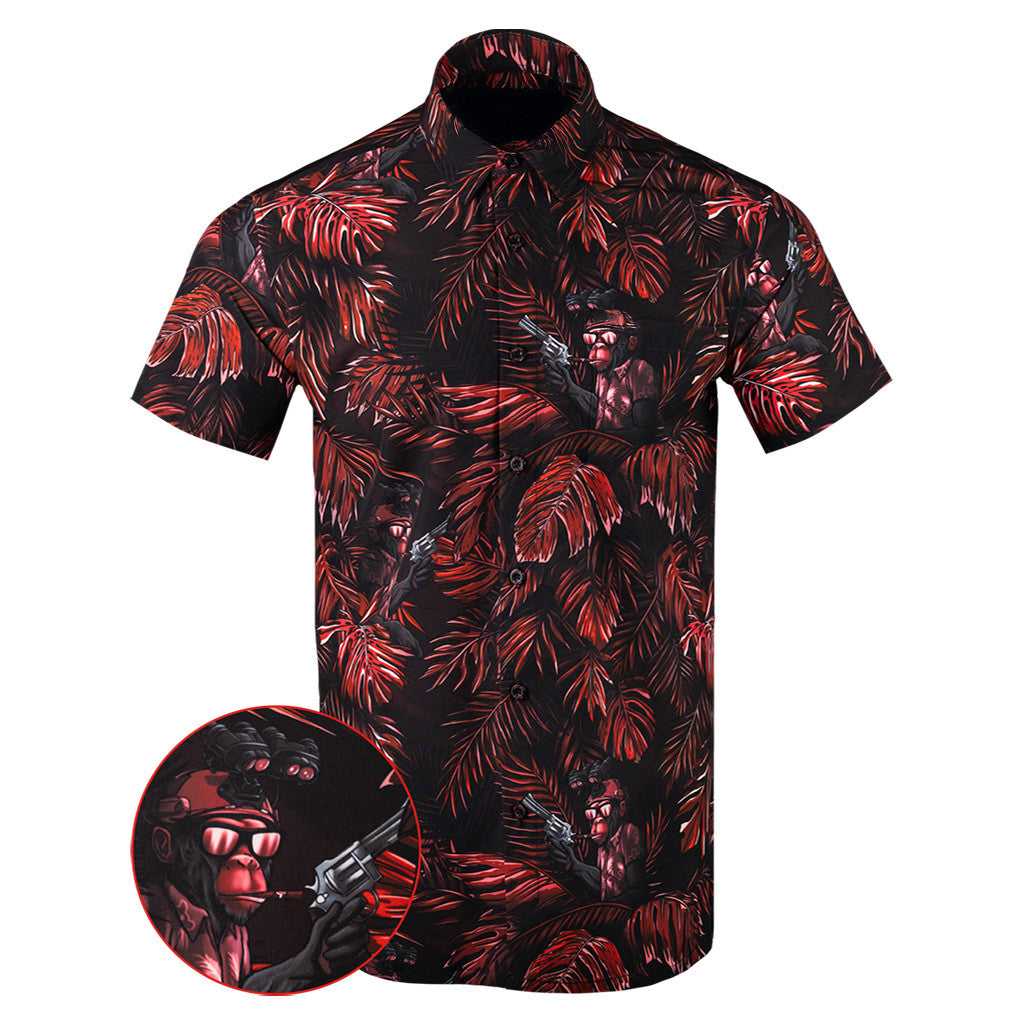 Chill Chimp Red Button Down Shirt Tactical Aloha Print Shirt Gifts For Father In Law