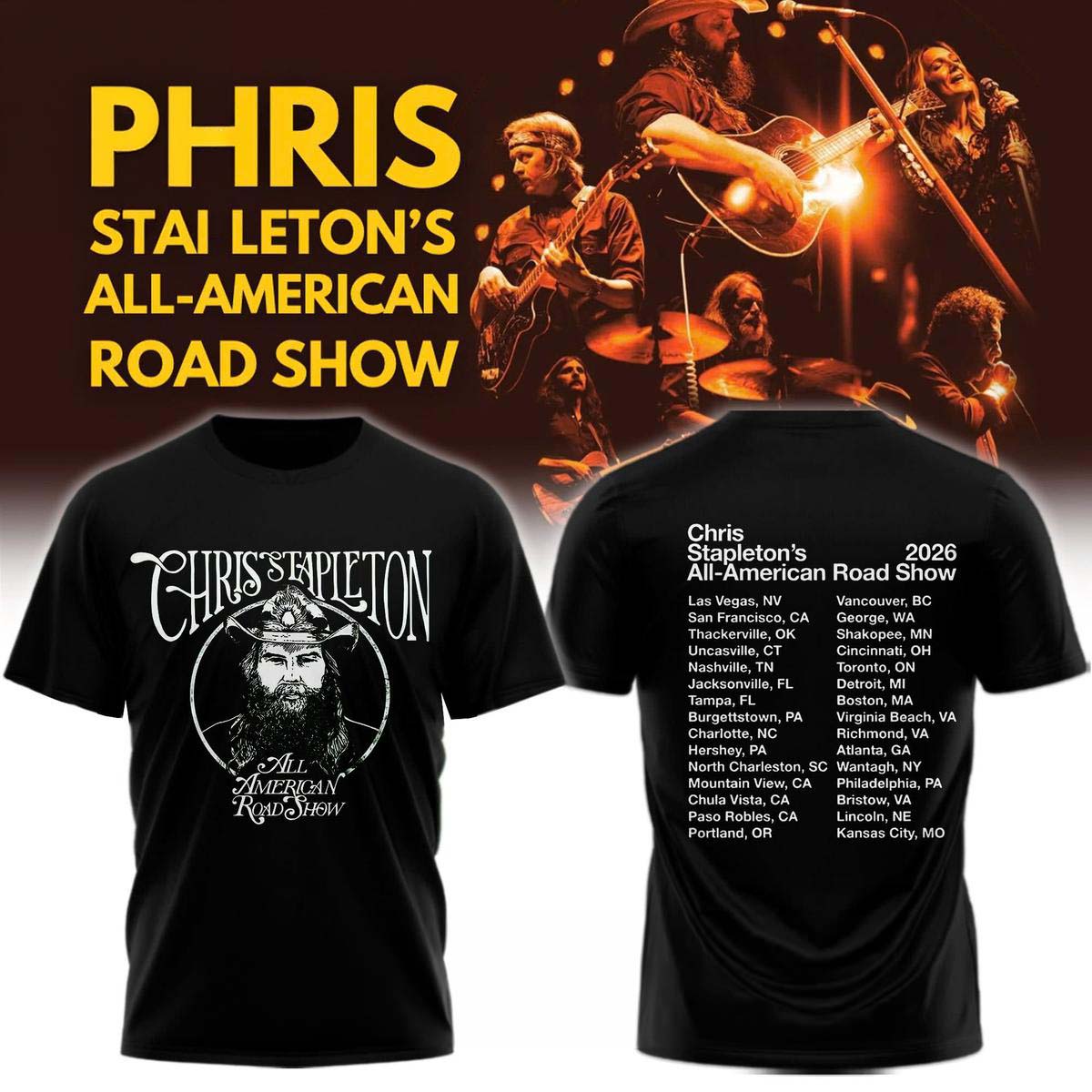 Chris Stapleton AllAmerican Road Show 2026 Concert T-Shirt - Best Gift for Fans