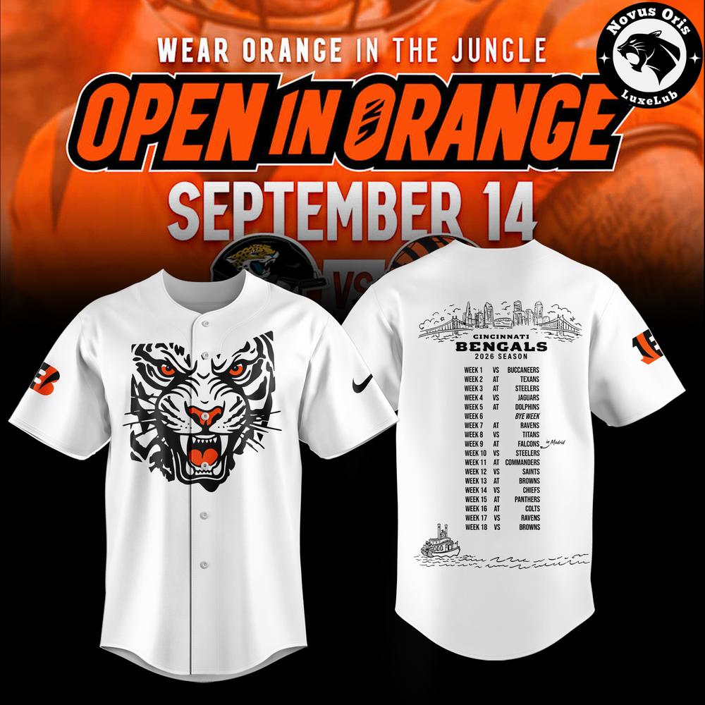 Cincinnati Bengals NFL Open In Orange 2026 Schedule Baseball Jersey 1 - Unicasport Cincinnati Bengals NFL Open In Orange 2026 Schedule Baseball Jersey