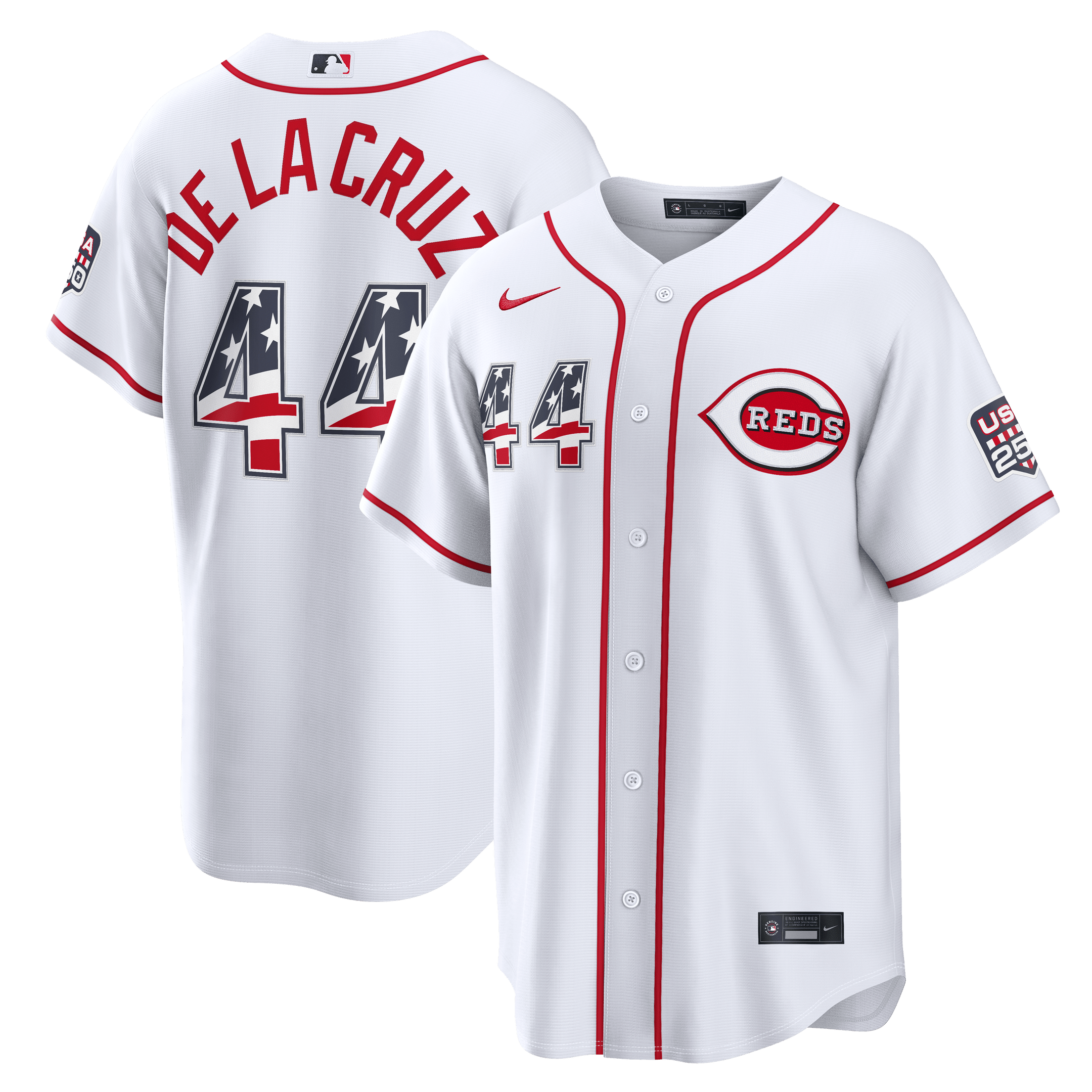 Cincinnati Reds Elly De La Cruz White USA 250 Fourth of July Home Baseball Jersey