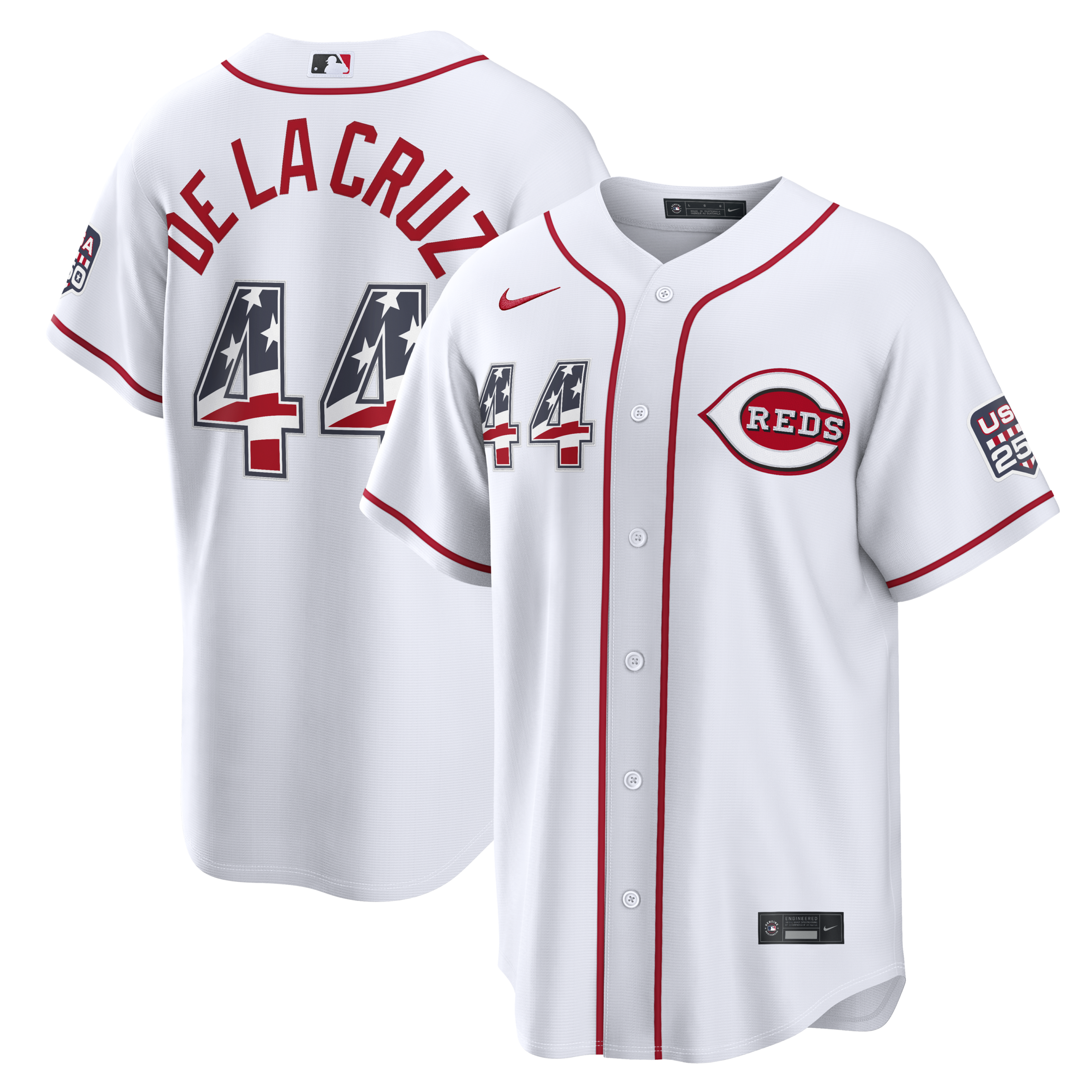 Cincinnati Reds Elly De La Cruz White USA 250 Fourth of July Home Baseball Jersey_1
