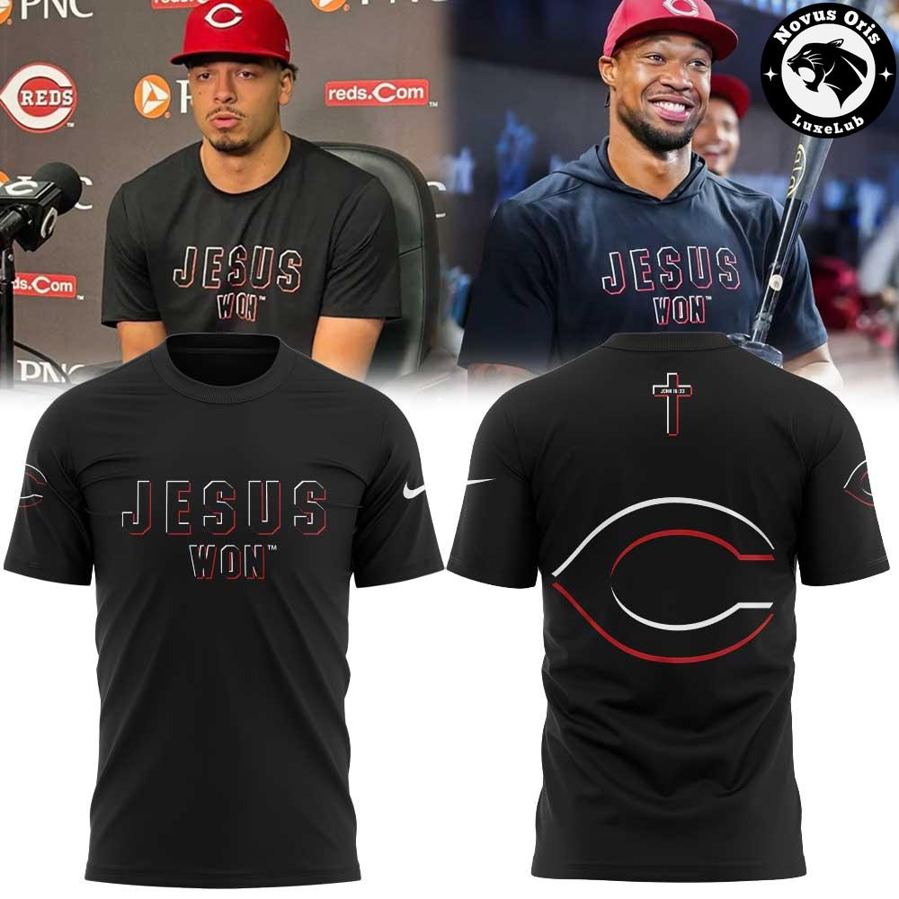 Cincinnati Reds x Jesus Won Pullover With Back Team Logo T-Shirt